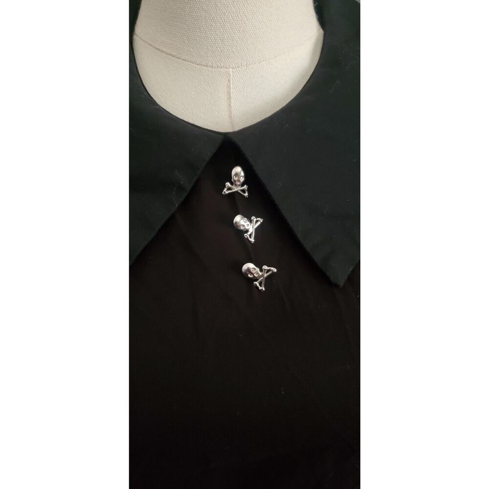 Hot Topic Small Dress Black Collared Long Sleeve Silver Skull Button Accents - Picture 3 of 6